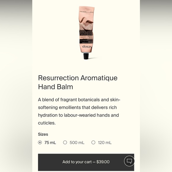 Aesop Resurrection Aromatique Hand Balm 75ml - Picture 2 of 4